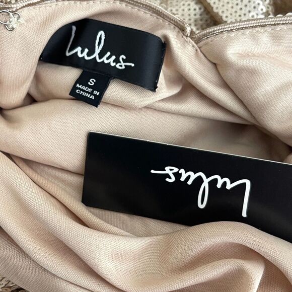 New Lulus Under the Spotlight Champagne Sequin Backless Skater Dress Size Small - Picture 3 of 10